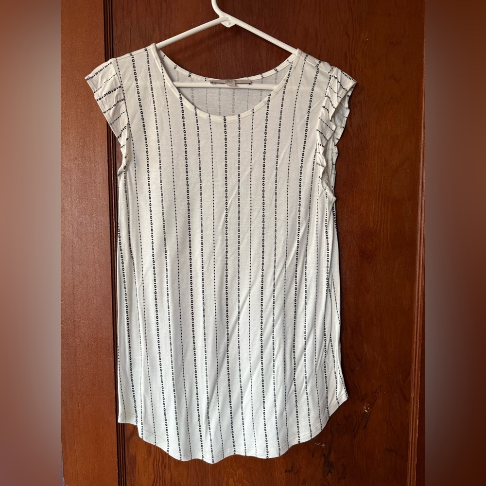 LOFT White and Black Flutter Sleeve Top